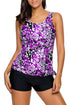 Purplish Dewdrop Print Blouson Tankini Swimsuit